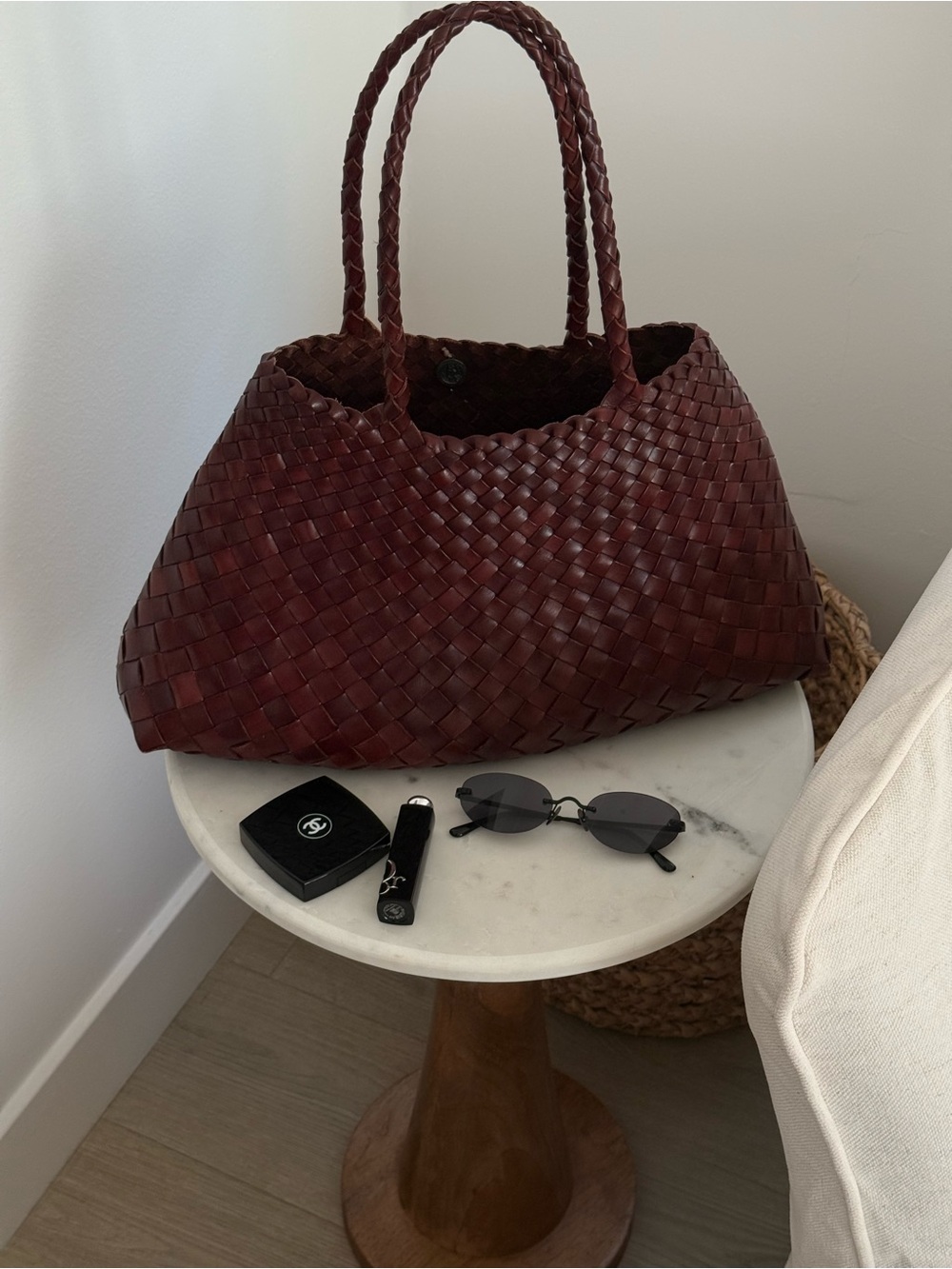 Dragon Diffusion Santa Croce Big woven leather tote bag in Burgundy